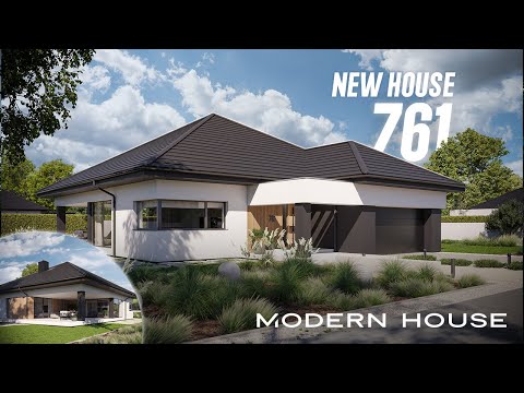 Parterowy projekt domu z dużym, zadaszonym tarasem NewHouse 761 od Modern House Kraków