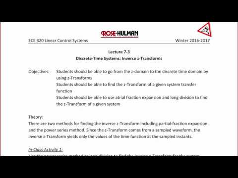 ECE320 Lecture7-3a: Discrete-Time Systems - Inverse z-Transforms
