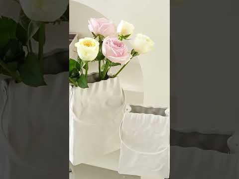White Cream Crinkle Paper Bag Ceramic Vase