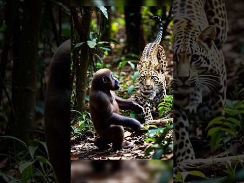 표범을 만난 새끼고릴라의 운명은? #야생동물 #쇼츠  #ai영상