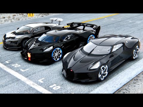 Bugatti Black Devil Concept vs Bugatti La Voiture Noire vs Bugatti Chiron Black Edition - Drag Race