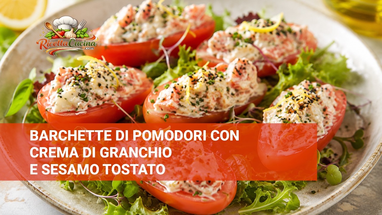 Anteprima video di Barchette di Pomodori con Crema di Granchio e Sesamo Tostato