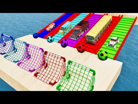 Cars vs Portal Trap with Slide Color - Cars vs Giant Pit - Car vs Rails and Trains - BeamNG.Drive