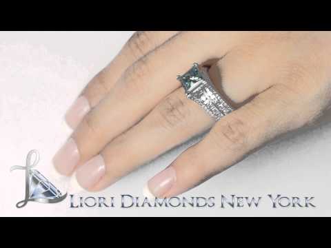 FD-SOLD-041 - 5.09 CT. Fancy Blue Princess Cut Diamond Engagement Ring 14k Gold Vintage Style