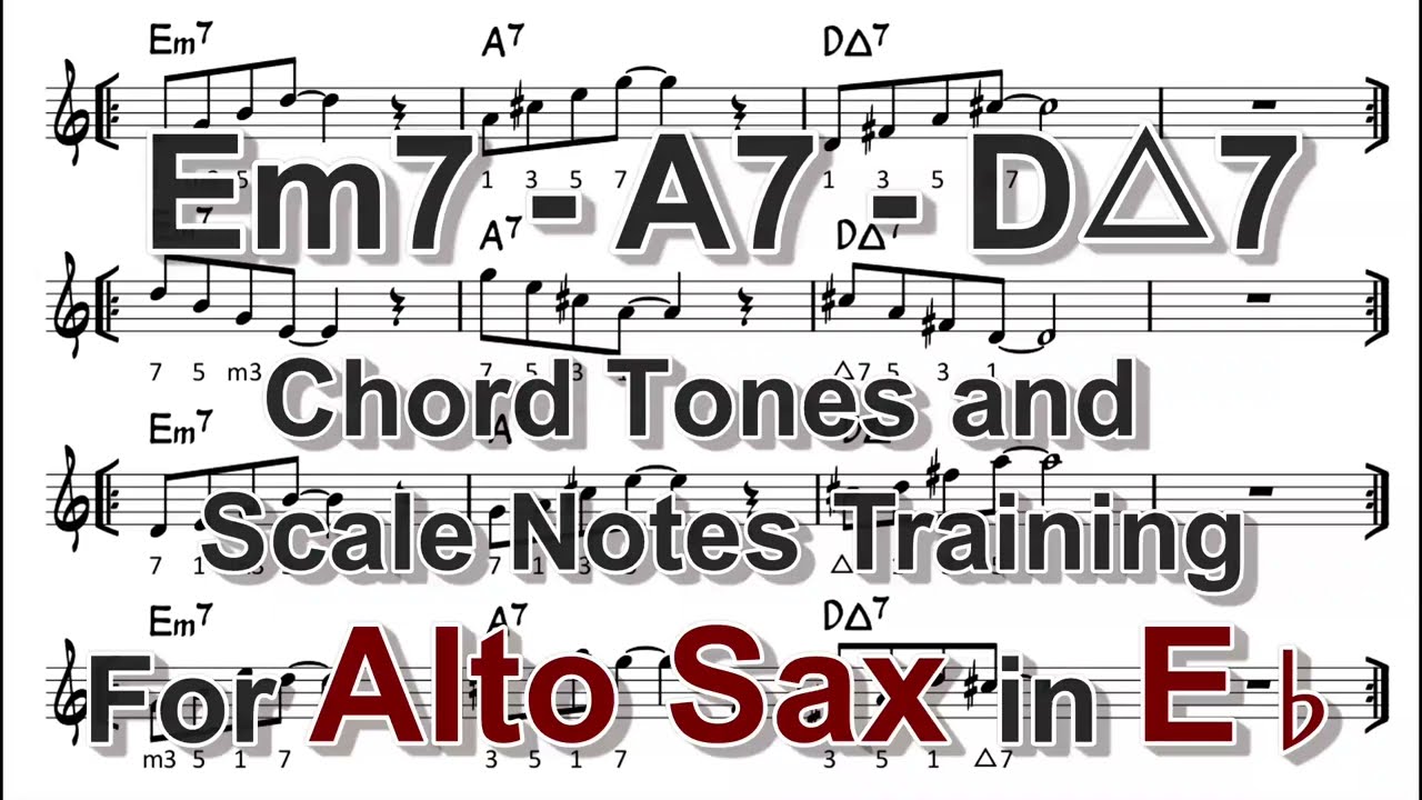 [ Em7 - A7 - D△7 ] Chord Tones and Scale Notes Training for Alto Sax in Eb