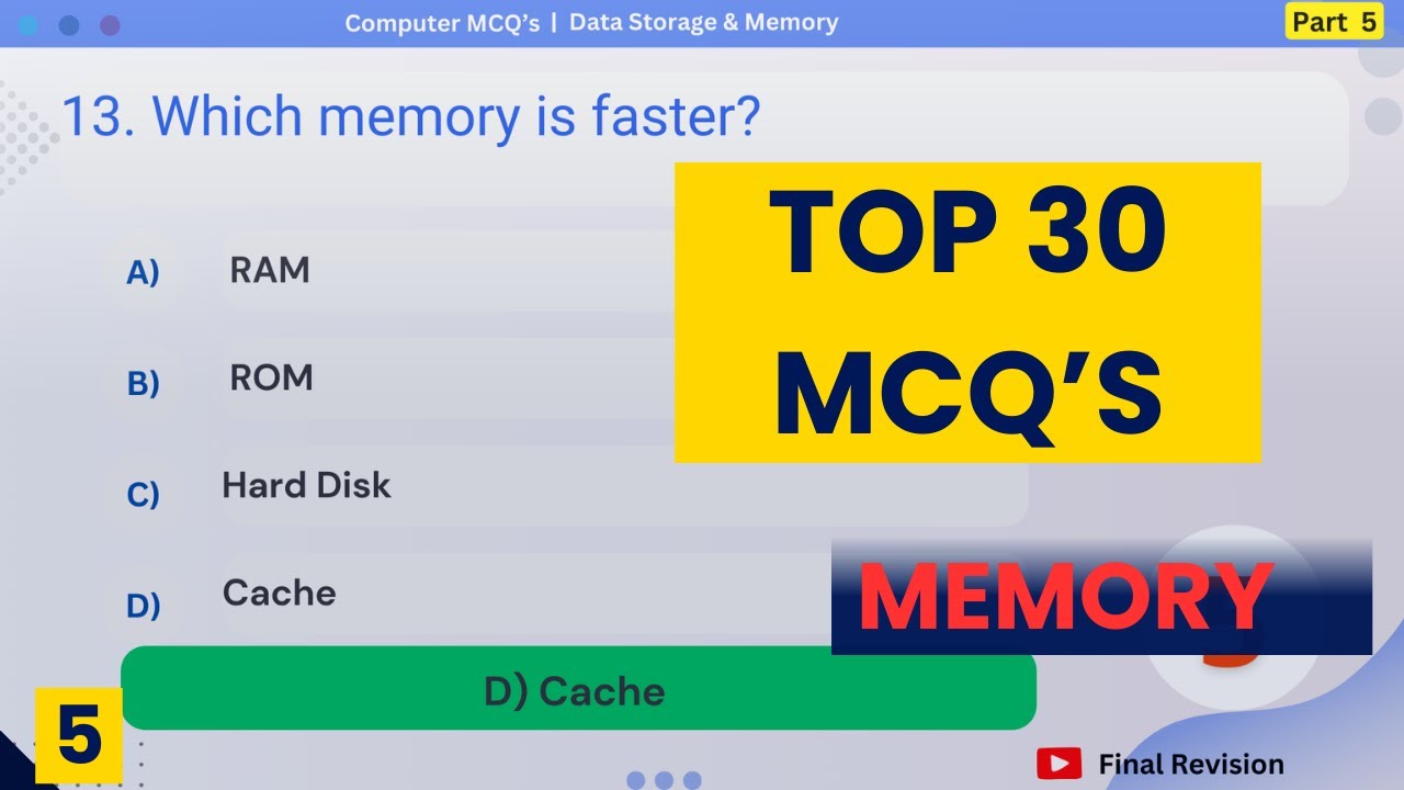 Top 30 Memory & Data Storage MCQs | Important Questions for Competitive Exams