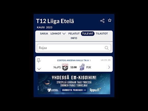 NuPS T11 - PJK, la 21.10. T12 Liiga Etelä/1
