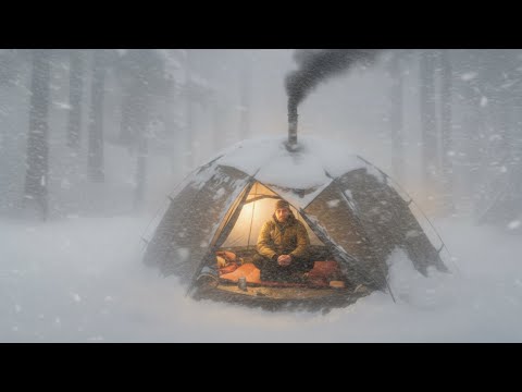 Extreme Hot Tent Winter Camping at -37°C During a Blizzard