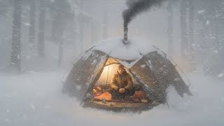 Extreme Hot Tent Winter Camping at -37°C During a Blizzard
