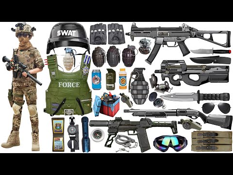 Special Forces military toy gun set unboxing, Revolver, hunting rifle, bulletproof vest, time bomb