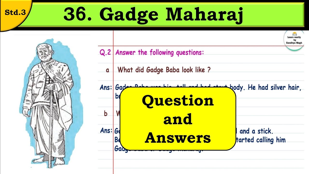 36. Gadge Maharaj | Question Answers | std 3 | English Balbharati | Easy explanation