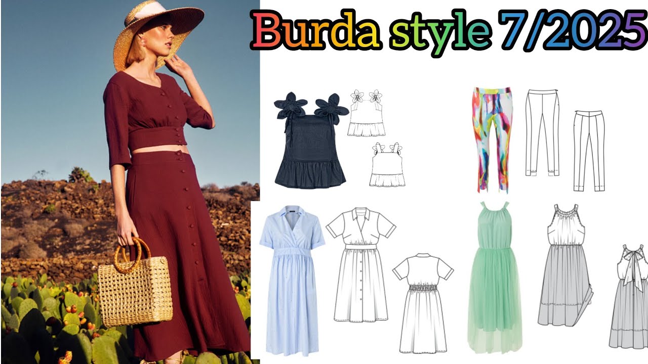 Burda style 7/2025 , full preview and complete line drawing.
