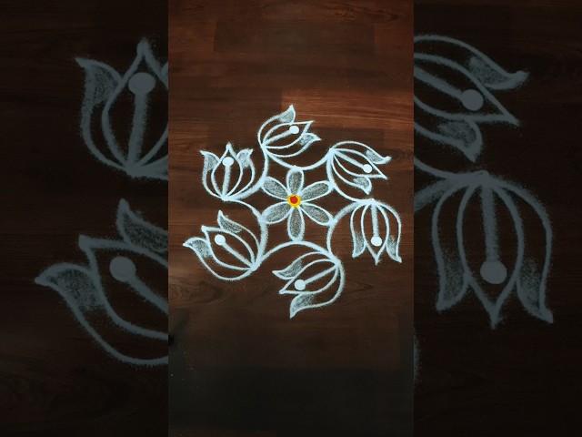 Easy rose kolam rangoli design 5*3 dots - video 2
