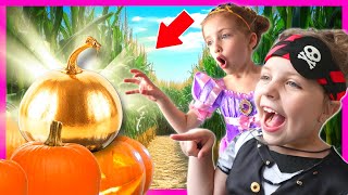 MYSTERY GOLDEN PUMPKIN Search!! Halloween TRICK or TREAT Corn Maze Adventure with Kin Tin and Family