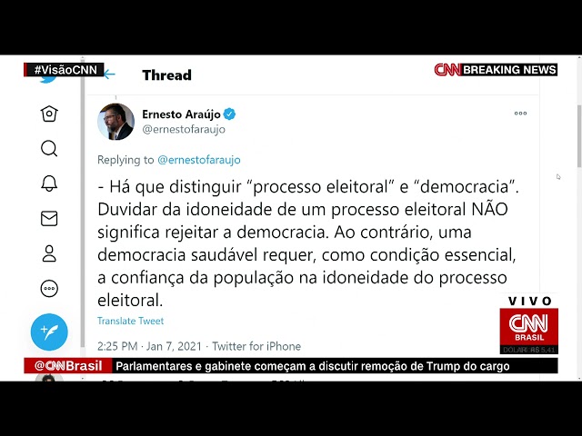 Araújo condena invasão de manifestantes ao Congresso dos EUA e pede investigação