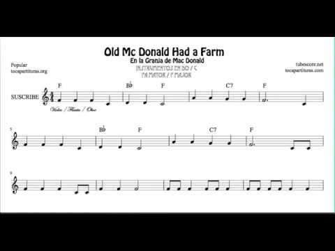 En la granja del tio Mac Donald Partitura de Flauta Violín Oboe en Fa Mayor