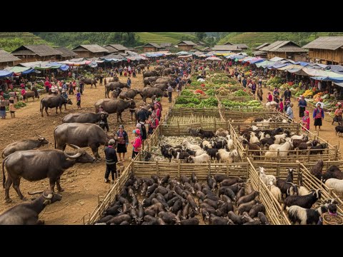 A Rare Sight: Massive Trading of Buffaloes and at a Highland Market at the Beginning of the Year