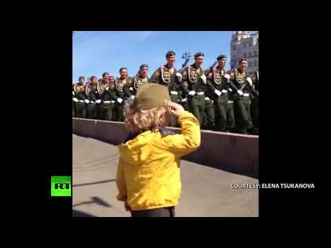 'Little General'  Troops salute a kid in Moscow