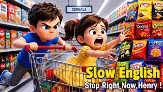 Henry Pushed the Shopping Cart Too Fast... Then This Happened! | Slow English Listening (A2 Level)