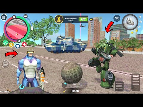 Rope Hero Vice Town - (Rope Hero Drive Car Ball with Army Helmet Shield) Police Robot Car Kick Ball