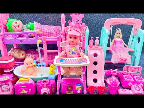 13 Minutes Satisfying with Unboxing Barbie Doll Pink Rock Bed Toys,Swing& Slide Toys Review | ASMR
