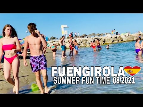 FUENGIROLA MALAGA, SPAIN BEACHWALK AUGUST 2021, SO BUSY BEACHWALK SUMMER UPDATES, COSTA Del Sol🌞 4K