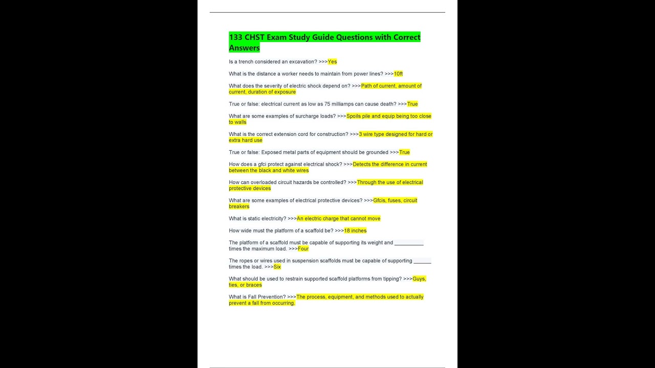 133 CHST EXAM STUDY GUIDE QUESTIONS WITH CORRECT ANSWERS