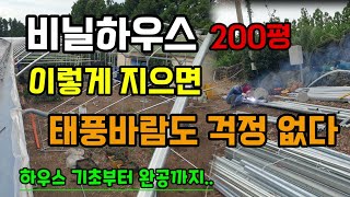 200평 비닐하우스짓기 이렇게 지으면 태풍바람도 걱정 없다 하우스시공부터 완공까지 창고만들기