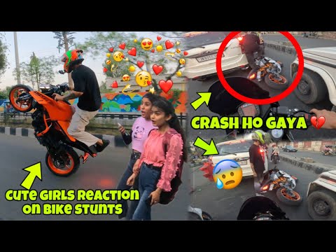 Cute Girls 😍 Reaction on Bike stunts ❤️‍🔥 || Live crash ho gaya 💔
