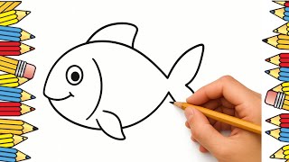 How to Draw a Fish 🐠 for Kids | Easy💫 Step by Step |😍 Easy Fish Drawing for Kids 👦