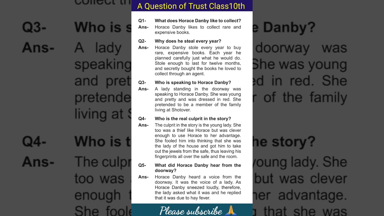 A Question of Trust #Question answer #Class10th English #Short  #ytshorts