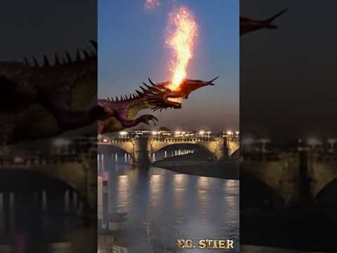 in Dresden fliegen Drachen über der Elbe | Feuerinferno im Wasser vor der Carolabrücke