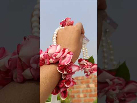 Beautiful pink rose finger ring bracelet making | real flower bracelet #rose #shots