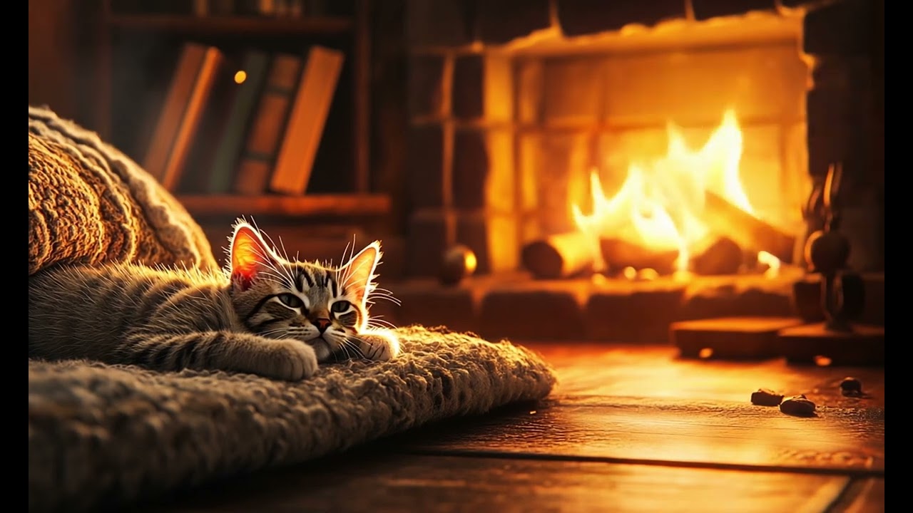 Christmas relaxing background music. Cat by the fireplace #backgroundmusic #christmas #chill