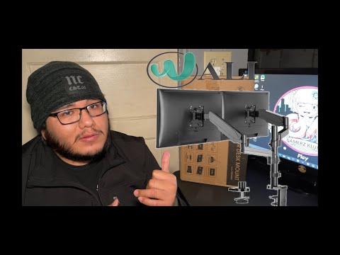 WALI Dual Monitor Stand for 17-32 inch Computer Screens, Dual Monitor Arms for 2 Monitors Holds up to 22 lbs, Height Adjustable Gas Spring Dual Monitors Mount, VESA 75x75/100x100mm (GSMP002N), Black video review thumbnail