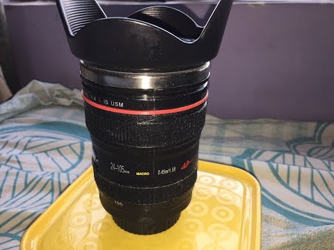 Camera lens shaped coffee mug unboxing