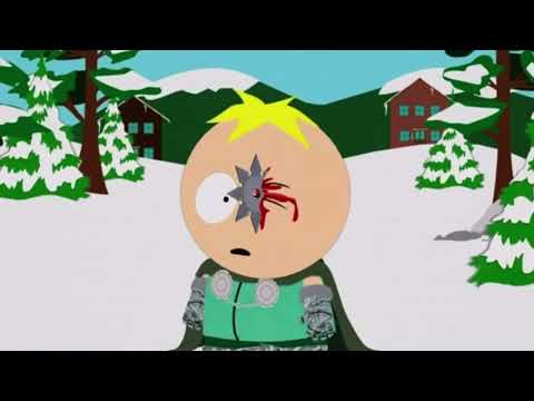 Butters hit by a ninja star