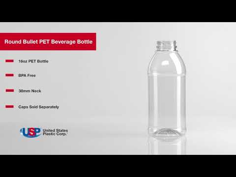 16 oz. Clear PET Round Bullet Beverage Bottle with 38mm DBJ Neck (Cap Sold  Separately)
