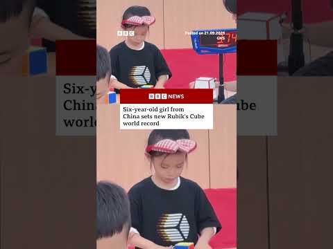 Six-year-old girl from China sets new Rubik's Cube world record. #China #WorldRecord #BBCNews