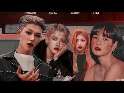 BLACKPINK & ATEEZ & STRAY KIDS & LOONA - PRETTY SAVAGE x HALA HALA x GOD'S MENU x SO WHAT (mashup)