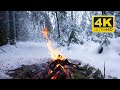 Cozy Campfire In The Winter Forest 12 HOURS Campfire Ambience With Crackling Fire Sounds