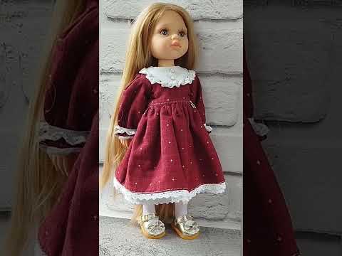 Платье для куклы Паола Рейна (Paola Reina) 32 см - бордовое праздничное платье с кружевом - фото 1 - id-p3241269740