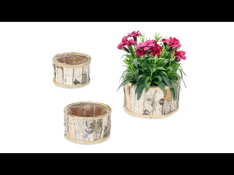 Pot de fleurs en lot de 3 Noir - Marron - Blanc - Bois manufacturé - Rotin - 24 x 16 x 24 cm