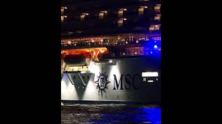 "MSC Seaside: The illuminated logo that defies the darkness of the sea".