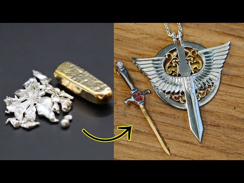 sword necklace making - handmade gold sword pendant