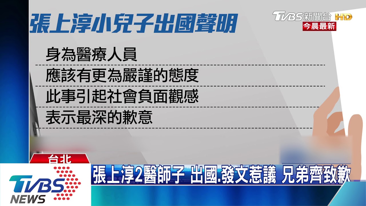 張上淳2醫師子 出國、發文惹議兄弟齊致歉