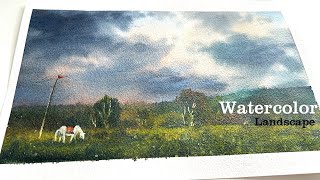 Watercolor Painting : Serene Prairie View