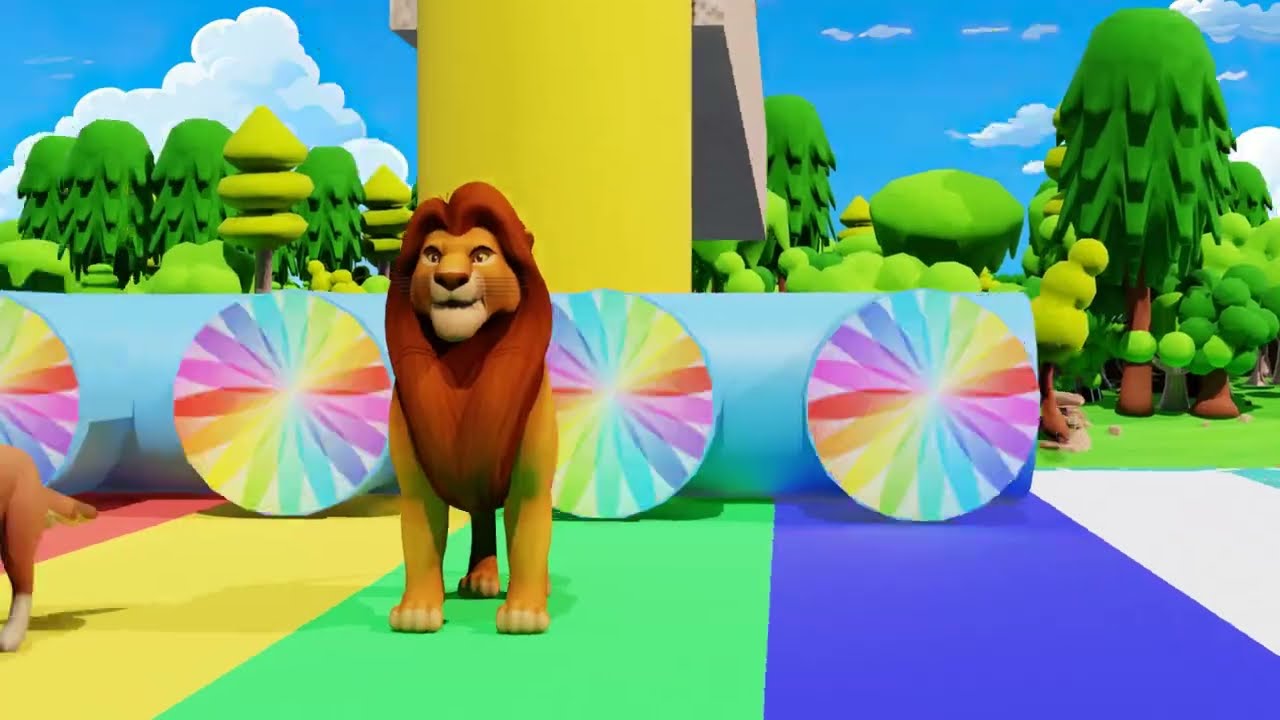 5 Giant Duck Cartoon,Cow,Elephant,Tiger,Lion,Dinosaur,Paint Wild Animals Crossing Fountain Animation