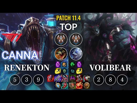 T1 Canna Renekton vs Volibear Top - KR Patch 11.4
