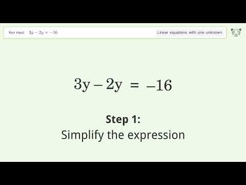 Solve 3y-2y=-16: Linear Equation Video Solution | Tiger Algebra